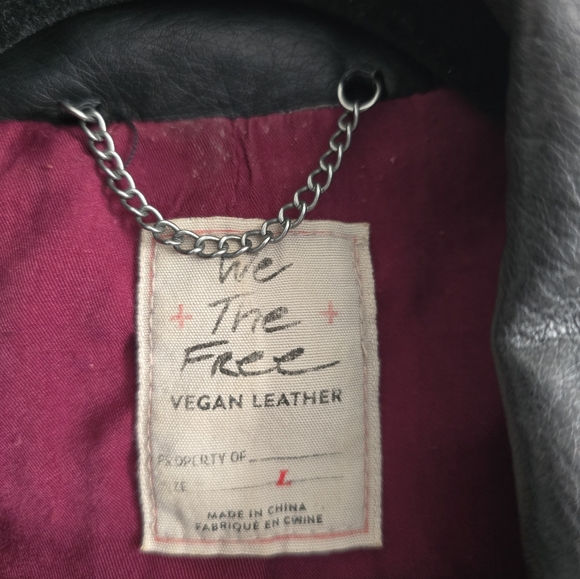 We The Free Black Distressed Women’s Faux Leather Moto Jacket Largd - Picture 3 of 9